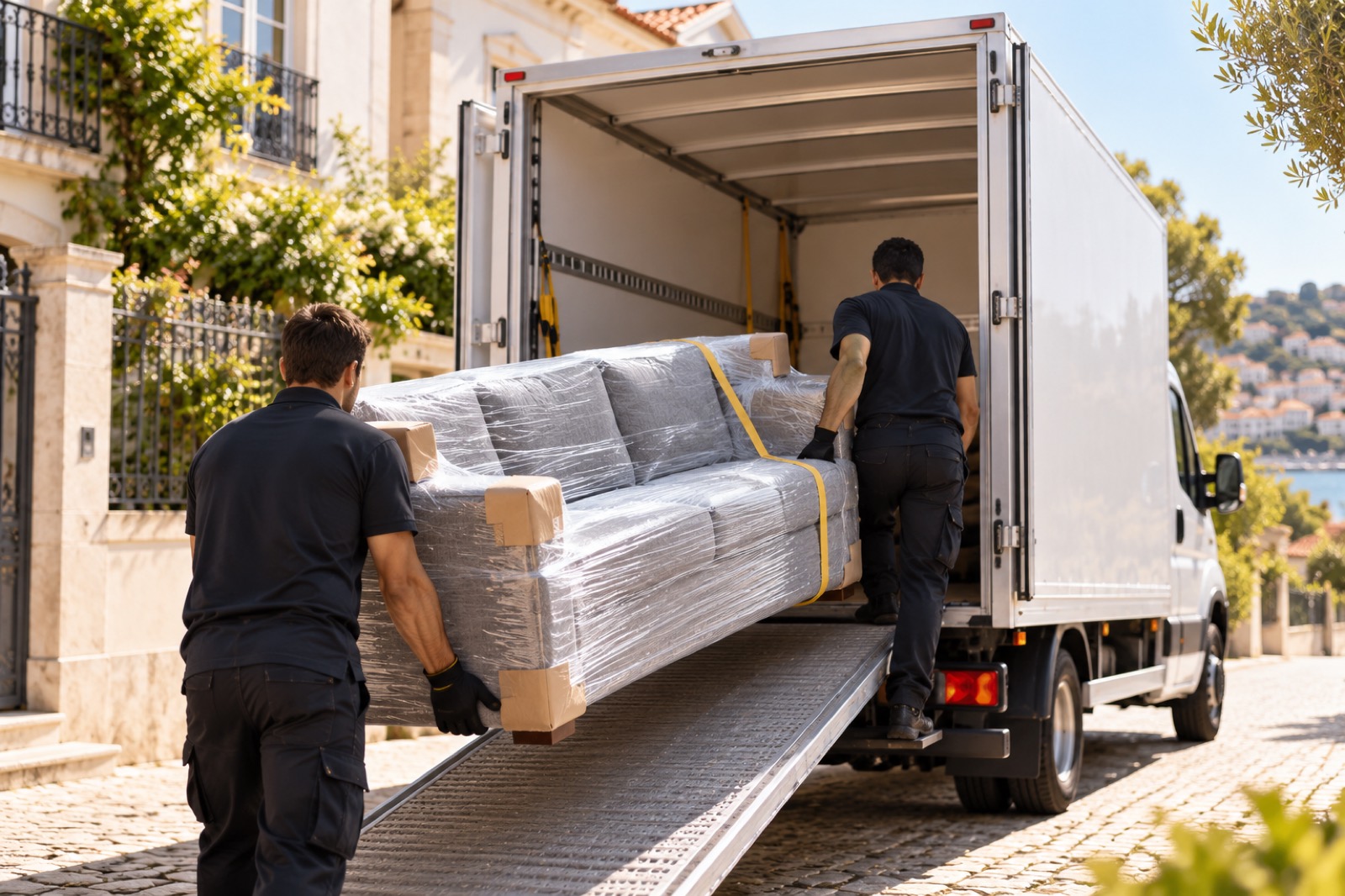 Sofá embalado pronto para ser transportado